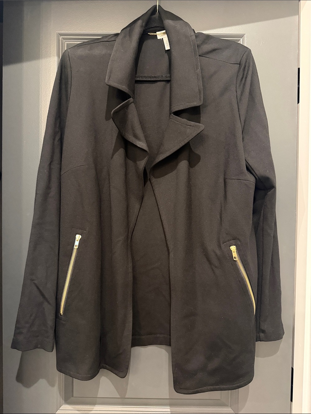 Carmen Women’s Black Open-Front Jacket with Gold Zippers